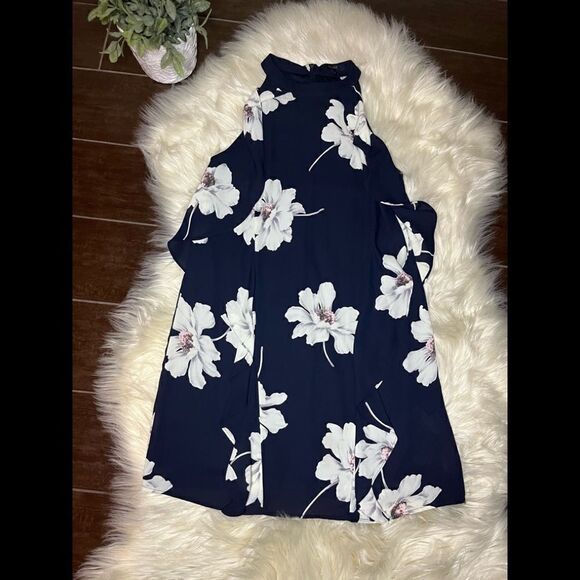 Eclair navy blue floral sleeveless dress sz XS - Picture 2 of 8